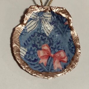 Handcrafted Shell Ornament Bow Pink Metallic Decoupage